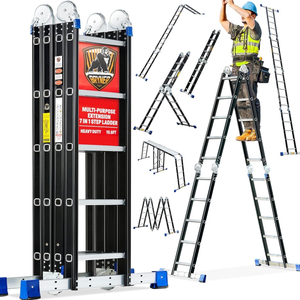 Folding Step Ladder, 19.6ft, 7 in 1 Multi-Purpose
