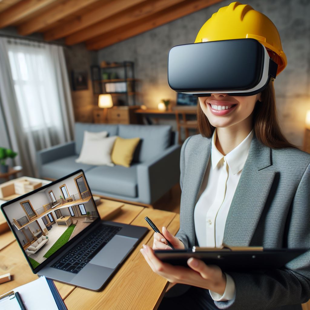 A home inspector with a VR headset